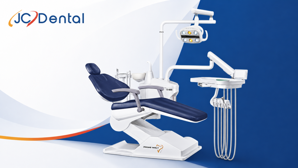 Painel da marca PrimeWelt na sala de treinamento da JC Dental